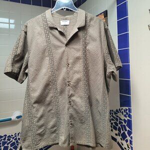 Men's Olive colored embroidered cotton shirt